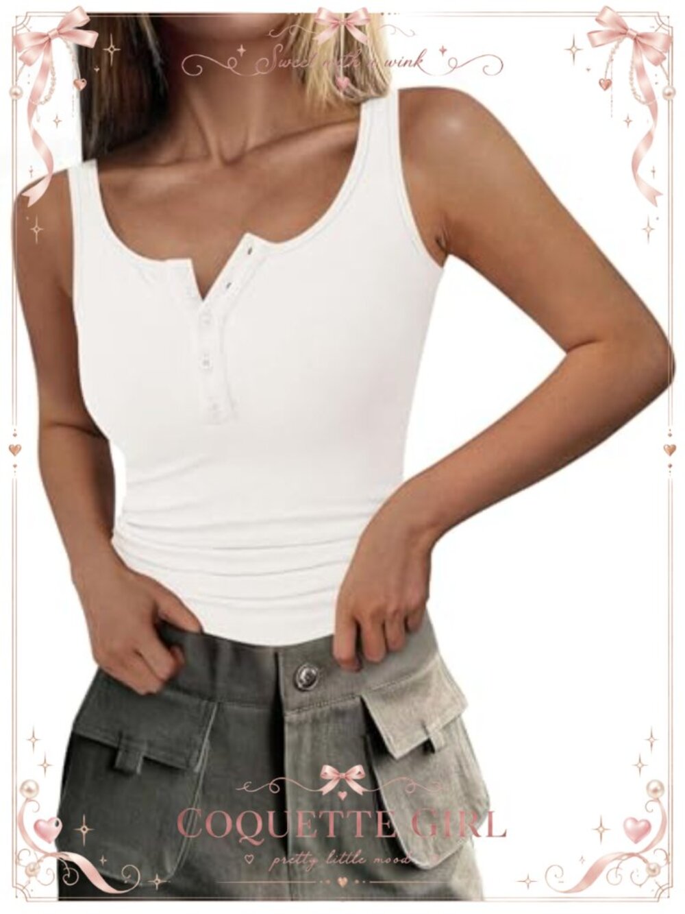 PRETTYGARDEN Womens Button Up Sleeveless Henley Tank Top Slim Fit Knit Summer